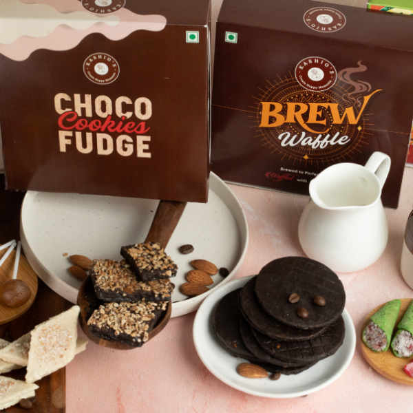 Millet Paan Cone + Choco Fudge Wafer Cookies + Kaju Katli Wafer Cookies + Brew Waffle (Pack of 48)